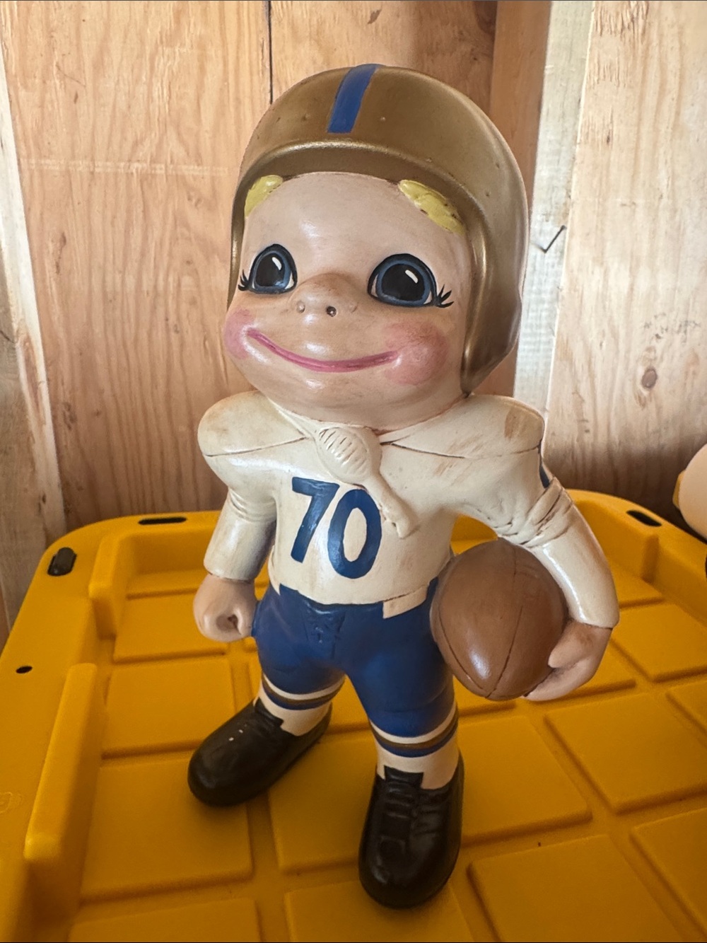 Vtg Blue and White Football Player Kids Toy Figurine